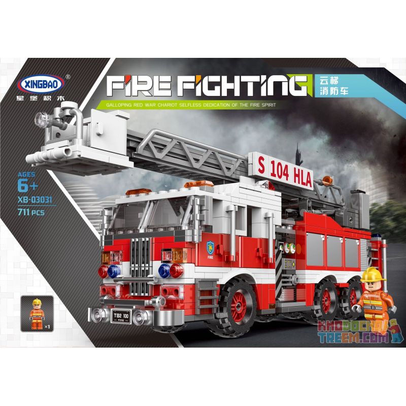XINGBAO XB-03031 03031 XB03031 non  XE CỨU HỎA THANG XOAY bộ đồ chơi xếp lắp ráp ghép mô hình Fire Rescure FIRE-FIGHTING TRUNTABLE LADDER 711 khối