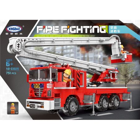 XINGBAO XB-03029 03029 XB03029 non  XE CỨU HỎA TRỤC NÂNG THANG GẬP bộ đồ chơi xếp lắp ráp ghép mô hình Fire Rescure LIFT UP FIRE ENGINES 751 khối