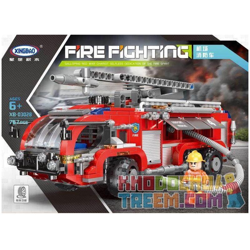 XINGBAO XB-03028 03028 XB03028 non  XE CHỮA CHÁY SÂN BAY bộ đồ chơi xếp lắp ráp ghép mô hình Fire Rescure AIR PORT CRASH TRUCK Cứu Hỏa 757 khối
