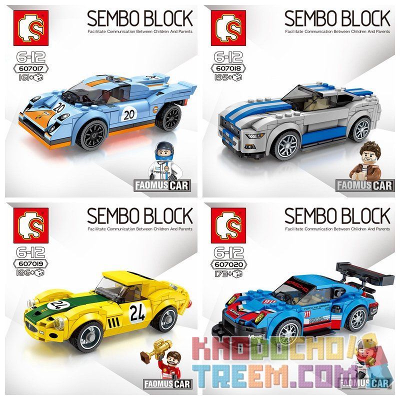 SEMBO 607017 607018 Xếp hình kiểu  SPEED CHAMPIONS Porsche 911 RSR And 911 Turbo 3.0 Bộ 4 Xe đua gồm 2 hộp nhỏ 732 khối