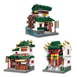 XINGBAO XB non  NHÀ XAY XÁT ĐẾN THỜ HÀNG THỊT GẠO QUÁN ĂN GIẤM bộ đồ chơi xếp lắp ráp ghép mô hình Mini Modular GRISTMILL、ANCESTRAL HALL、BUTCHER'S SHOP、RICE SHOP、RESTAURANT、VINEGAR Đường Phố Thu Nhỏ 2111 khối