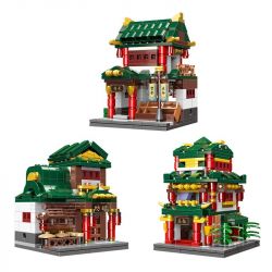 XINGBAO XB non  NHÀ XAY XÁT ĐẾN THỜ HÀNG THỊT GẠO QUÁN ĂN GIẤM bộ đồ chơi xếp lắp ráp ghép mô hình Mini Modular GRISTMILL、ANCESTRAL HALL、BUTCHER'S SHOP、RICE SHOP、RESTAURANT、VINEGAR Đường Phố Thu Nhỏ 2111 khối