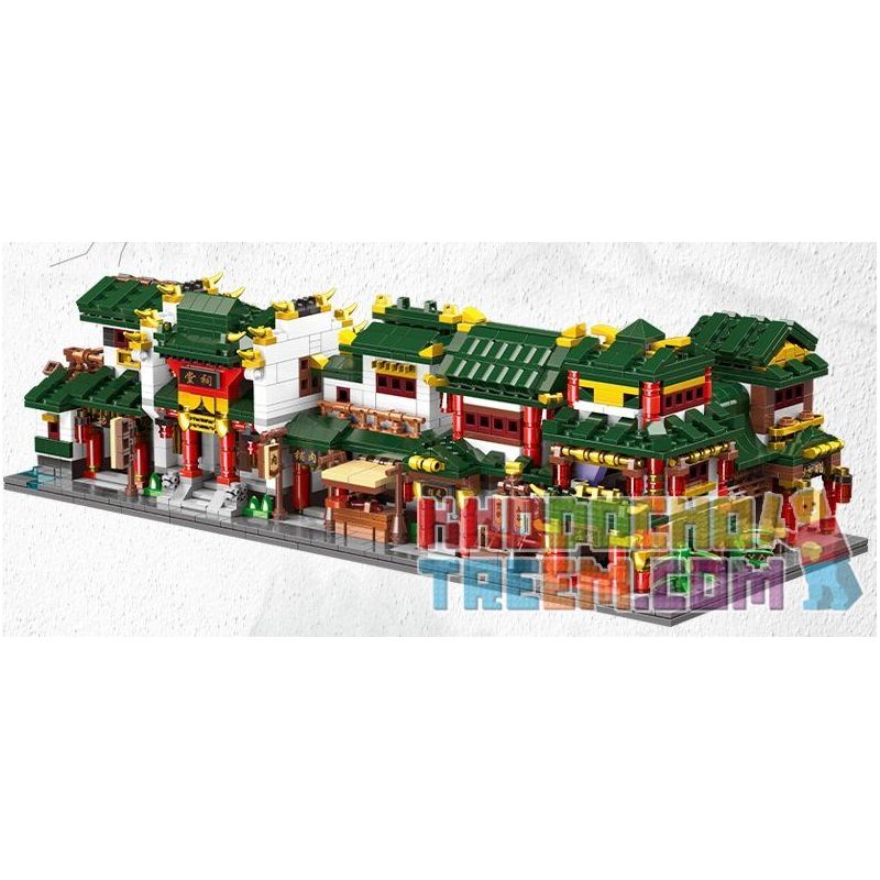 XINGBAO XB non  NHÀ XAY XÁT ĐẾN THỜ HÀNG THỊT GẠO QUÁN ĂN GIẤM bộ đồ chơi xếp lắp ráp ghép mô hình Mini Modular GRISTMILL、ANCESTRAL HALL、BUTCHER'S SHOP、RICE SHOP、RESTAURANT、VINEGAR Đường Phố Thu Nhỏ 2111 khối