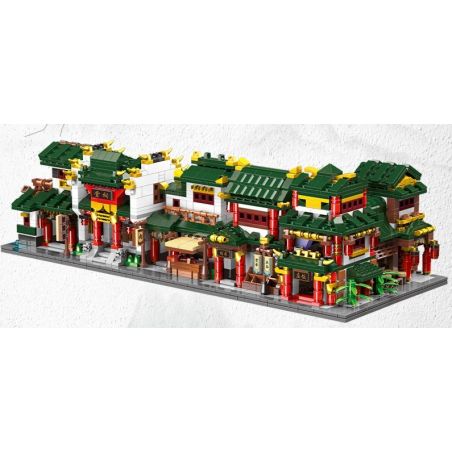 XINGBAO XB non  NHÀ XAY XÁT ĐẾN THỜ HÀNG THỊT GẠO QUÁN ĂN GIẤM bộ đồ chơi xếp lắp ráp ghép mô hình Mini Modular GRISTMILL、ANCESTRAL HALL、BUTCHER'S SHOP、RICE SHOP、RESTAURANT、VINEGAR Đường Phố Thu Nhỏ 2111 khối