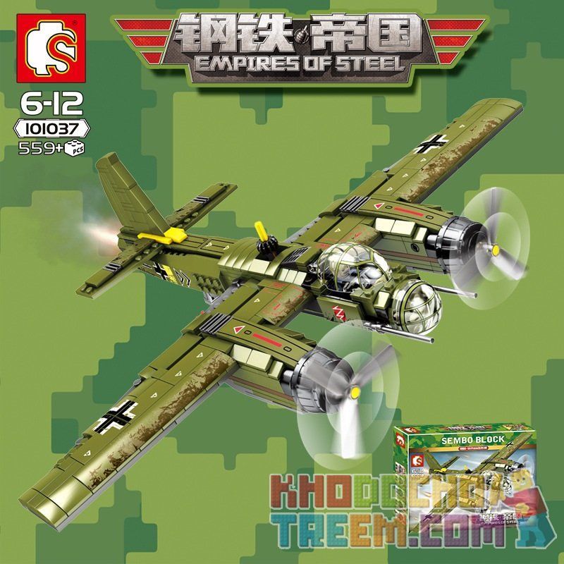 SEMBO 101037 non  MÁY BAY QUÂN SỰ JU-88 bộ đồ chơi xếp lắp ráp ghép mô hình Empires Of Steel EMPIRES OF STEEL JU-88 Đế Chế Thép 559 khối