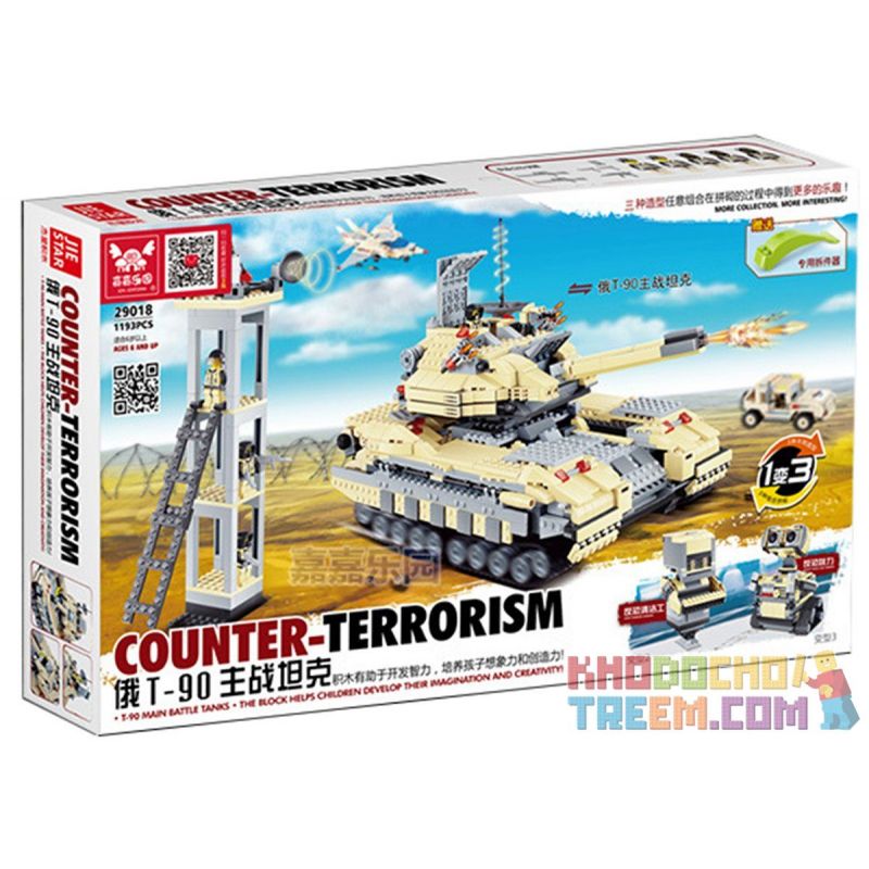 JIE STAR 29018 Xếp hình kiểu  MILITARY ARMY Russian T-90 Main Battle Tank Xe Tăng Nga T90 1193 khối