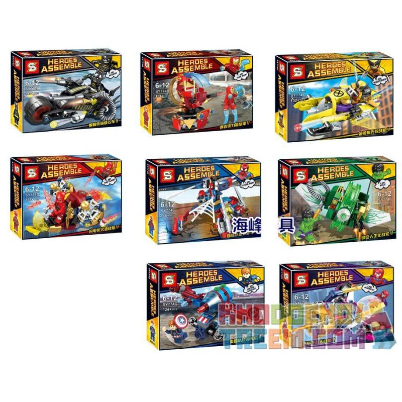 SHENG YUAN SY SY774A 774A SY774B 774B SY774C 774C SY774D 774D SY774E 774E SY774F 774F SY774G 774G SY774H 774H non  BỘ 8 SIÊU ANH HÙNG bộ đồ chơi xếp lắp ráp ghép mô hình Super Heroes HEROES ASSEMBLE Siêu Nhân Anh Hùng 1088 khối
