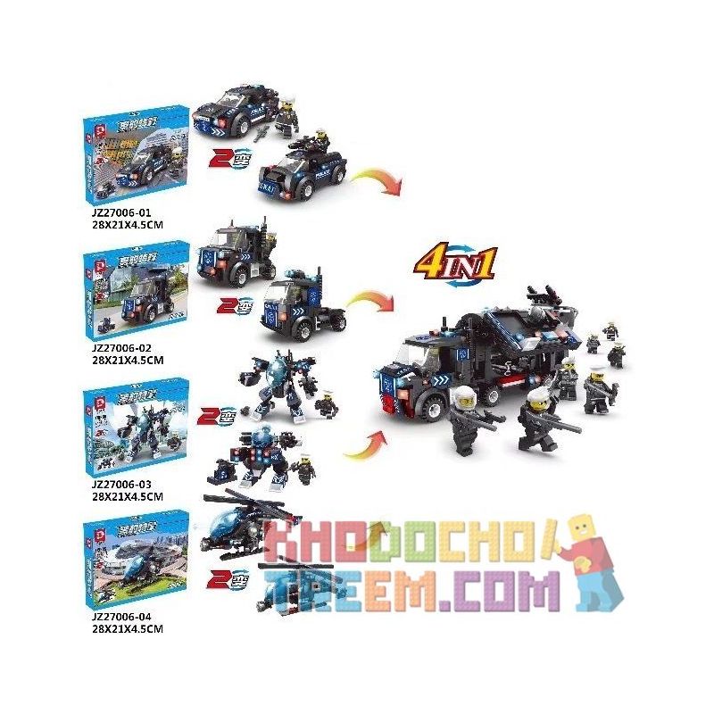 LE DI PIN 27006 27006-1 27006-2 27006-3 27006-4 JZ27006 27006 JZ27006-1 27006-1 JZ27006-2 27006-2 JZ27006-3 27006-3 JZ27006-4 27006-4 Xếp hình kiểu  SWAT SPECIAL FORCE 8 In 4 In 1 SWAT Van 8 Trong 4 Trong 1 Xe Dã Chiến SWAT gồm 10 hộp nhỏ 673 khối