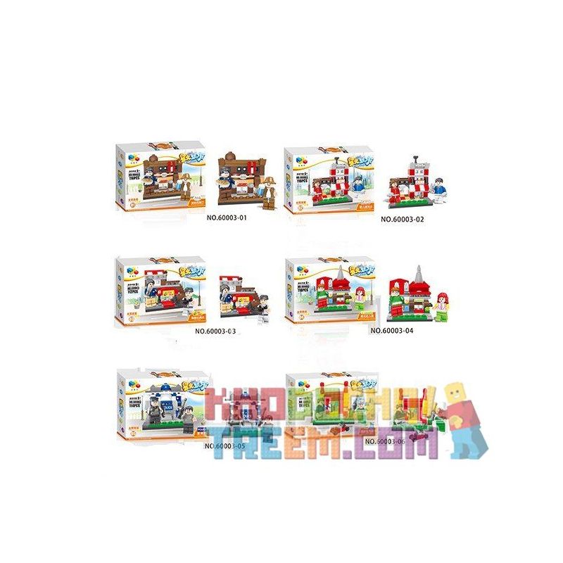 QIZHILE 60003 Xếp hình kiểu  MODULAR BUILDINGS Western Restaurant, Baby Barber And Toy Shop, Starlight Kindergarten, Police Station, Remote Control Car Store 6 Cửa Hàng Nhỏ 687 khối