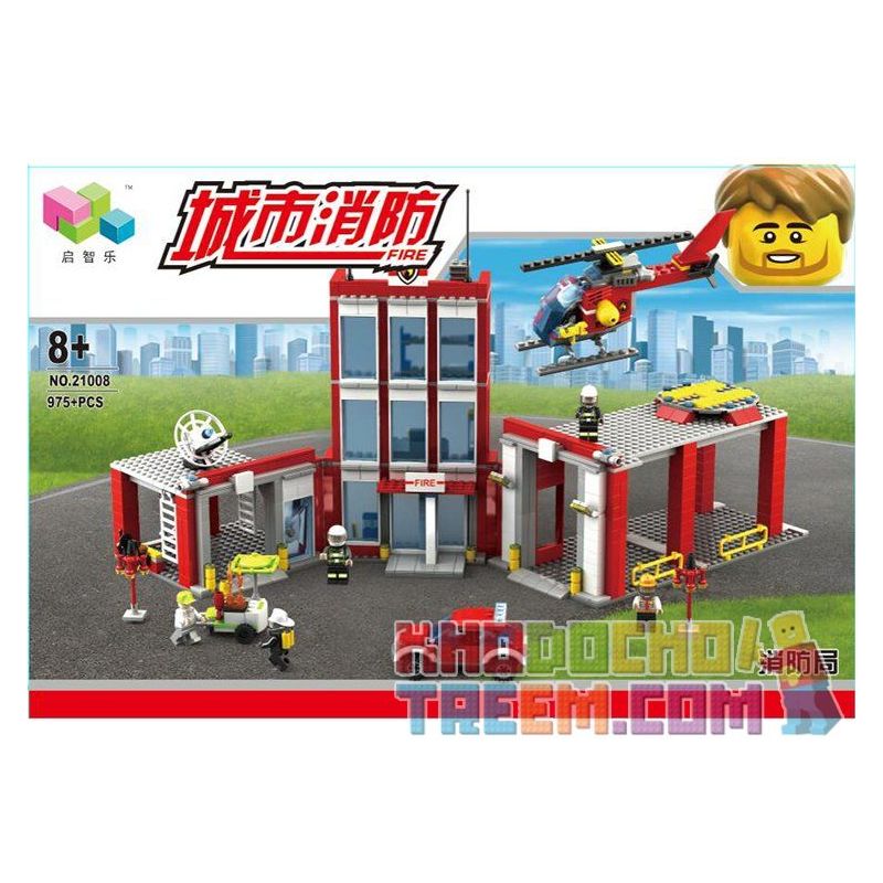 QIZHILE 21008 non  TRUNG TÂM CỨU HỎA bộ đồ chơi xếp lắp ráp ghép mô hình Fire Rescure 1189 khối