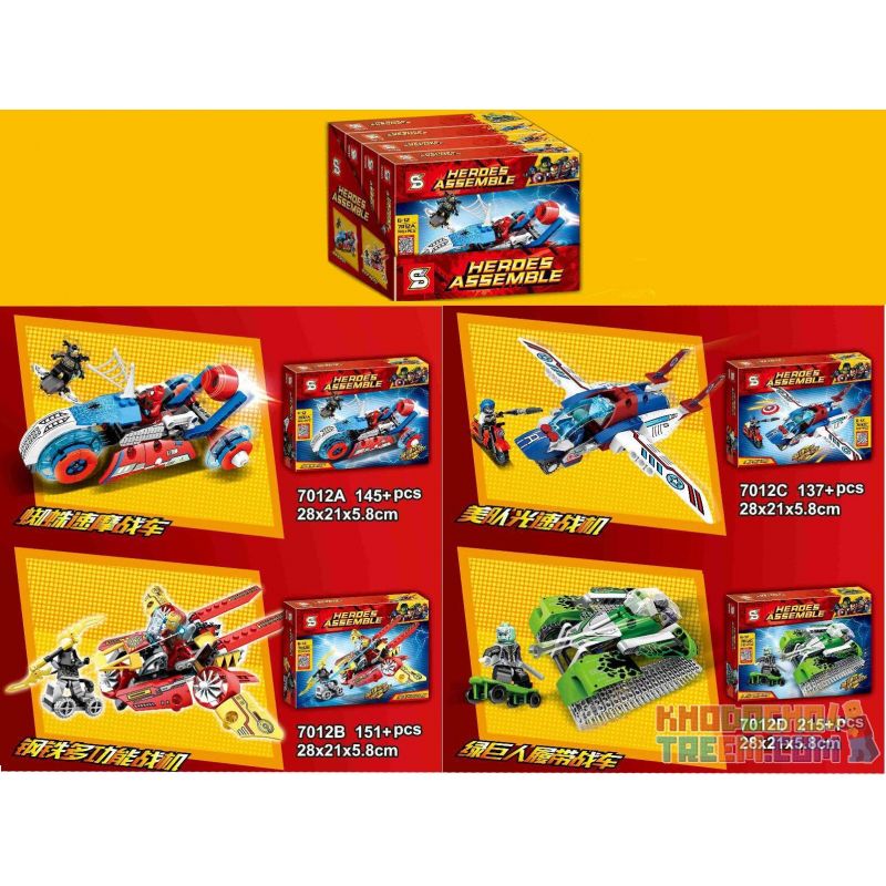 SHENG YUAN SY 7012A 7012B 7012C 7012D non  MÔ TÔ MÁY BAY PHI THUYỀN XE TĂNG bộ đồ chơi xếp lắp ráp ghép mô hình Super Heroes HEROES ASSEMBLE Siêu Nhân Anh Hùng 649 khối
