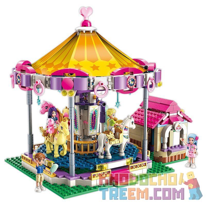 Enlighten 2016 Qman 2016 non  NGỰA GỖ XOAY VÒNG bộ đồ chơi xếp lắp ráp ghép mô hình Cherry Cô Nàng Ngọt Ngào 646 khối