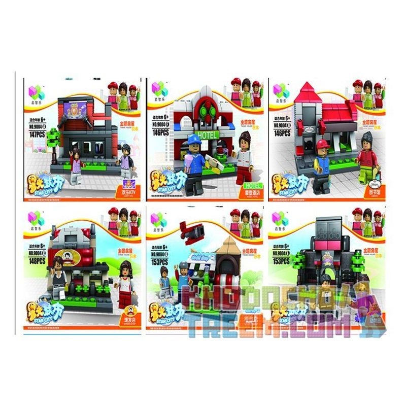 QIZHILE 60004 Xếp hình kiểu  MINI MODULAR Shop, Hotel, Zoo_Happy KTV, Library, Barber Shop, Model Karaoke, Thư Viện, Tiệm Cắt Tóc, Cửa Hàng, Khách Sạn 893 khối