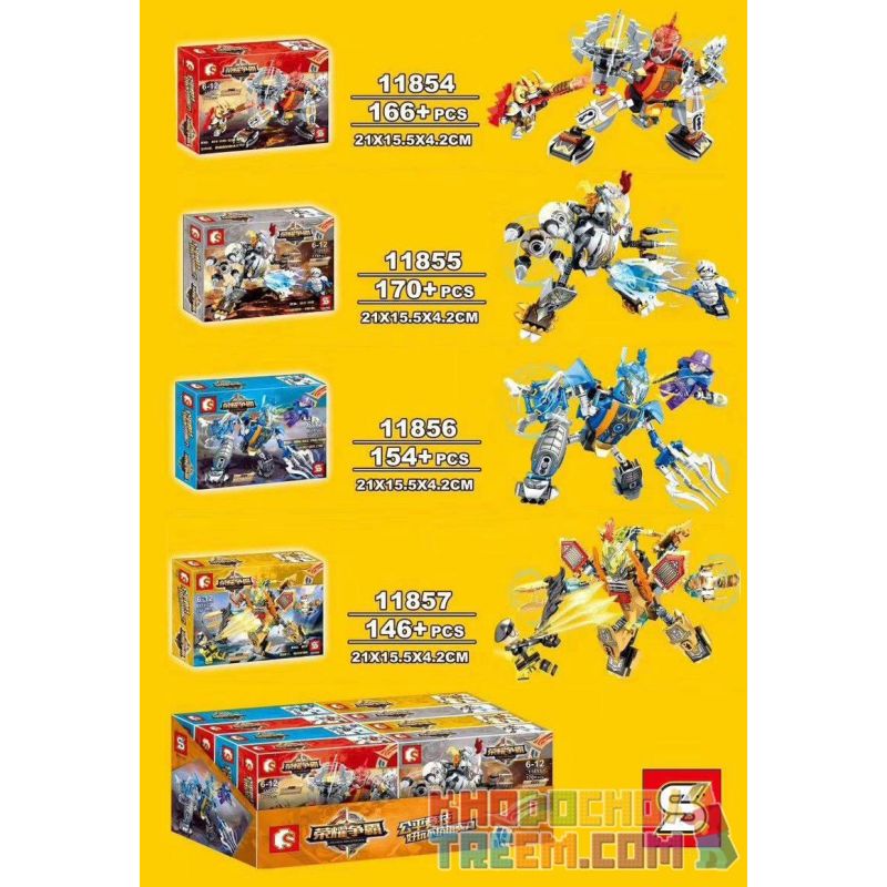 SEMBO 11854 11855 11856 11857 Xếp hình kiểu  KING OF GLORY HEGEMONY Siêu Nhân, Lưu Bị, Triệu Vân, Lữ Bố gồm 4 hộp nhỏ 636 khối
