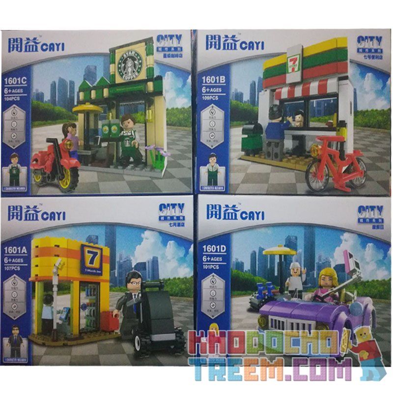 CAYI 1601A 1601B 1601C 1601D non  KHÁCH SẠN CỬA HÀNG TIỆN LỢI QUÁN CAFE NGÀY NGHỈ LỄ bộ đồ chơi xếp lắp ráp ghép mô hình City Thành Phố 421 khối