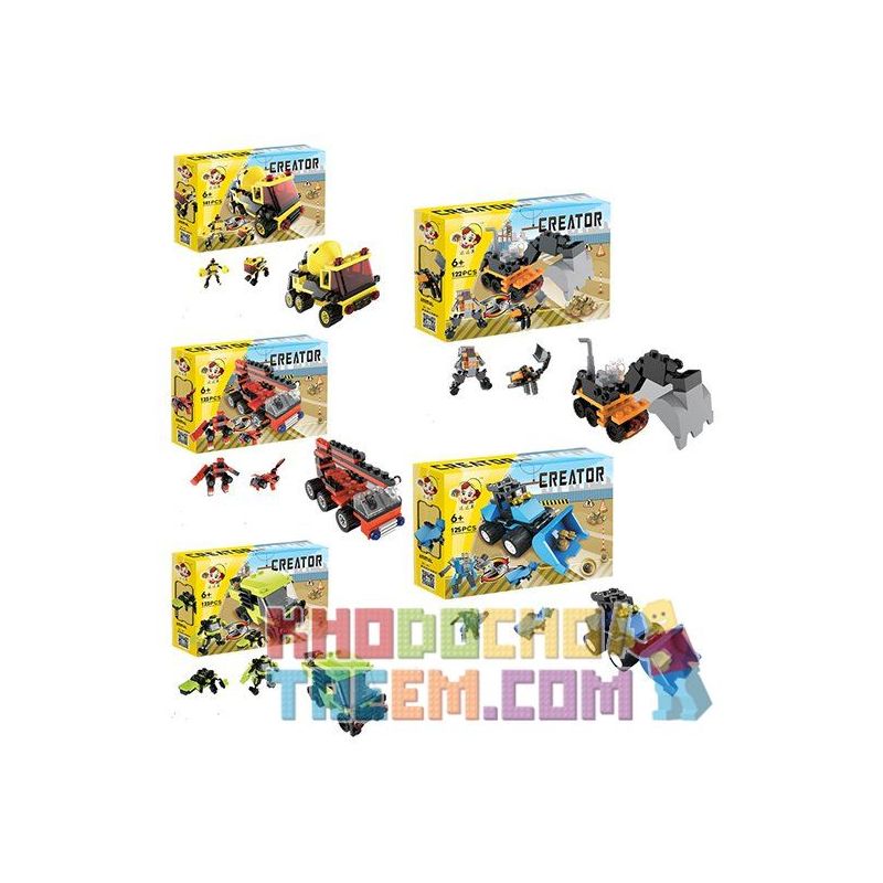 QIZHILE 3001 Xếp hình kiểu  CREATOR 3 IN 1 Construction Vehicle 5 In 1 Bộ Xe Xây Dựng Máy ủi, Máy Xúc, Xe Tải, Cần Cẩu, Xe Trộn Be· 634 khối