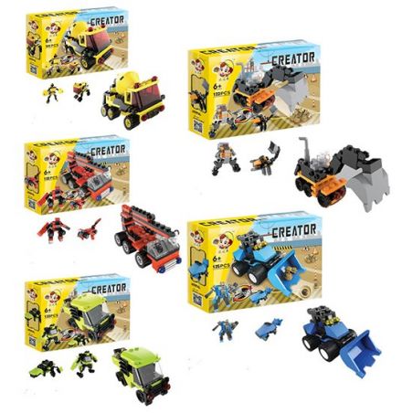 QIZHILE 3001 Xếp hình kiểu  CREATOR 3 IN 1 Construction Vehicle 5 In 1 Bộ Xe Xây Dựng Máy ủi, Máy Xúc, Xe Tải, Cần Cẩu, Xe Trộn Be· 634 khối