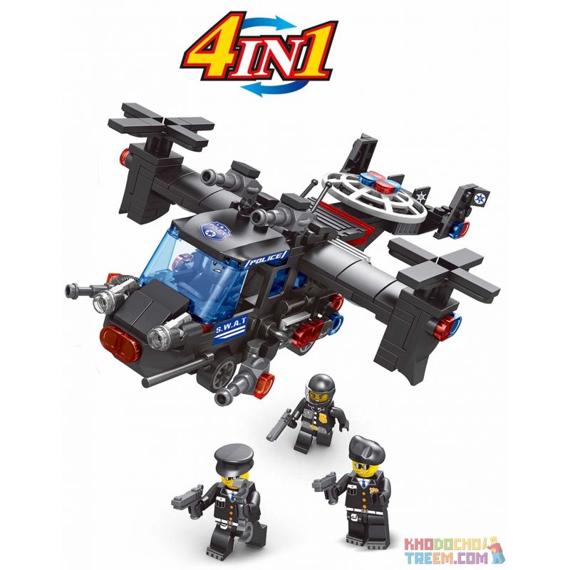 LE DI PIN 27004 Xếp hình kiểu  SWAT SPECIAL FORCE 4 In 1 SWAT Vehicles Các Phương Tiện Của Đội Cảnh Sát đặc Nhiệm SWAT 4 Trong 1 752 khối