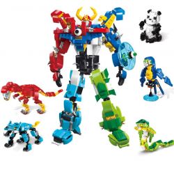 Enlighten 1403 Qman 1403 non  ĐỘNG VẬT BIẾN HÌNH CÓ THỂ KẾT HỢP THÀNH NGƯỜI MÁY KHỔNG LỒ bộ đồ chơi xếp lắp ráp ghép mô hình Transformers VARIANT SERIES SPACE WAR Robot Đại Chiến Người Máy Biến Hình 809 khối