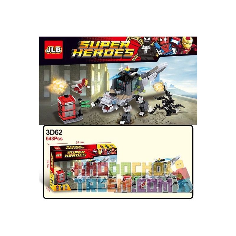 JLB 3D62 Xếp hình kiểu  SUPER HEROES Spider Man, Batman, Iron Man Unite Liên Minh Giữa Người Nhện, Người Sắt Và Người Dơi 543 khối