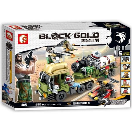 SEMBO 11713 non  CUỘC CHIẾN TRÊN XE CHỞ DẦU bộ đồ chơi xếp lắp ráp ghép mô hình Black Gold Cuộc Chiến Vàng Đen 539 khối
