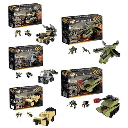 QIZHILE 3002 Xếp hình kiểu  MILITARY ARMY Military Equipment 5 In 1 Phương Tiện Quân Sự 5 Trong 1 Xe Bọc Thép, Xe Tăng Nhỏ, Xe Bắn Tên Lửa, Trực Thăng, Xe Kĩ Thuật 521 khối