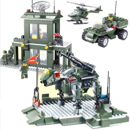 JIE STAR 23020 Xếp hình kiểu  MILITARY ARMY Helicopter, Army Jeep, Helicopter Trực Thăng, Xe Jeep, Căn Cứ Quân Sự 3 Trong 1 425 khối