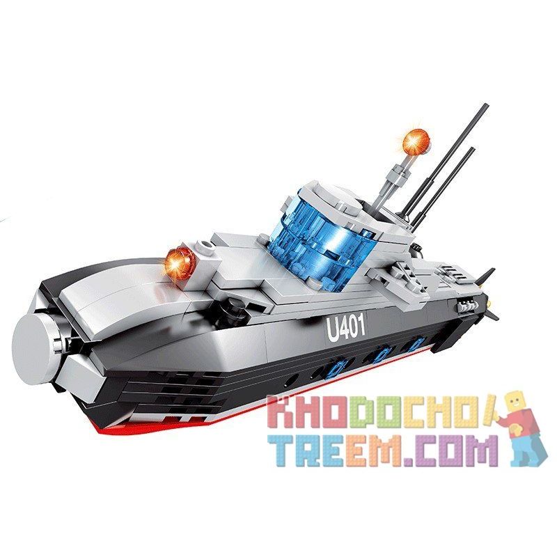 HSANHE 6446 Xếp hình kiểu  MILITARY ARMY U-401 Submarine Tàu Ngầm U401 432 khối