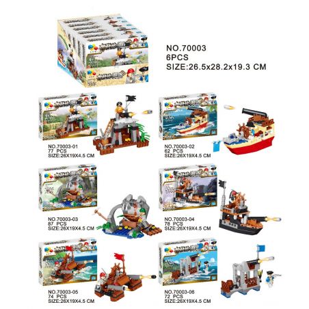 QIZHILE 70003 non  TRẬN ĐÁNH CỦA QUÂN ĐỘI HOÀNG GIA VÀ CƯỚP BIỂN 6 TRONG 1 bộ đồ chơi xếp lắp ráp ghép mô hình Pirates Of The Caribbean FORTRESS GUNBOAT Cướp Biển Vùng Caribe 450 khối