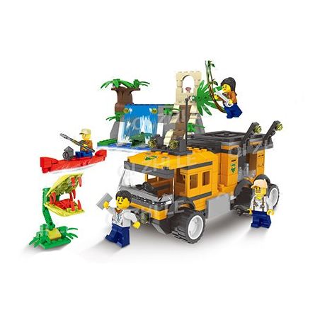 QIZHILE 25005 Xếp hình kiểu  CLASSIC Jungle Expedition Truck, Carnivores, Waterfall Khám Phá Rừng Nhiệt đới Xe Tải, Cây ăn Thịt, Thác Nước 486 khối
