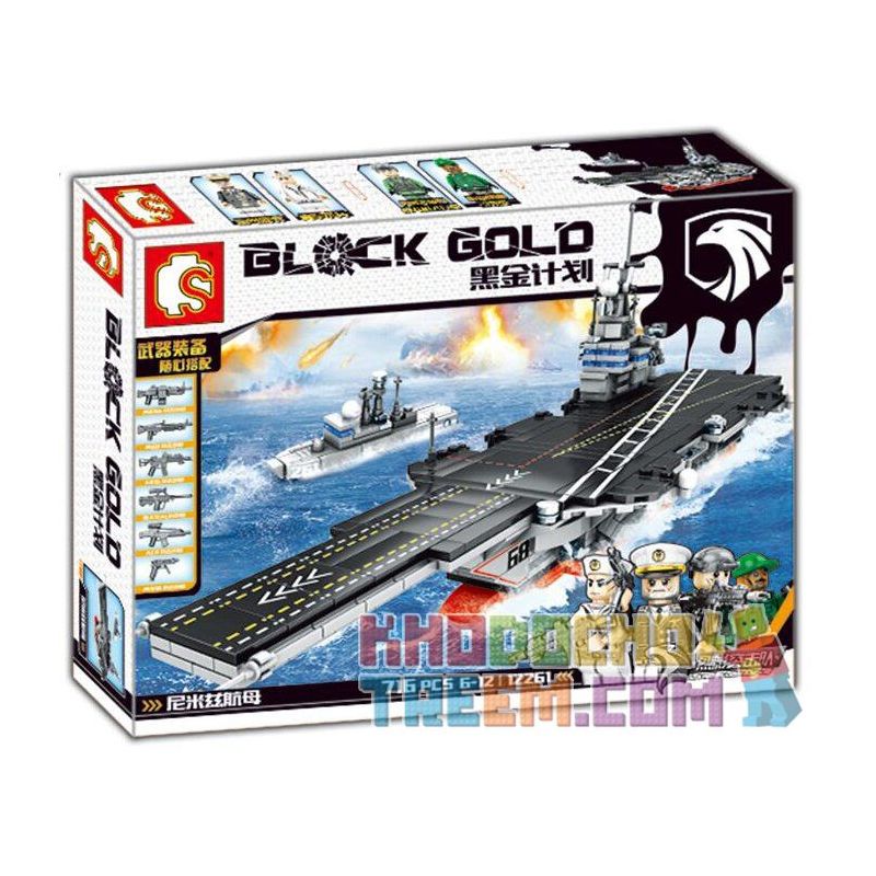 SEMBO 12261 non  TÀU SÂN BAY bộ đồ chơi xếp lắp ráp ghép mô hình Black Gold Cuộc Chiến Vàng Đen 716 khối