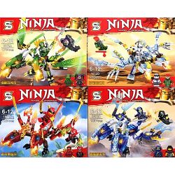 SHENG YUAN SY 1072A 1072B 1072C 1072D non  4 CON RỒNG bộ đồ chơi xếp lắp ráp ghép mô hình The  Ninjago Movie NINJA THUNDER SWORDSMAN Ninja Lốc Xoáy 715 khối