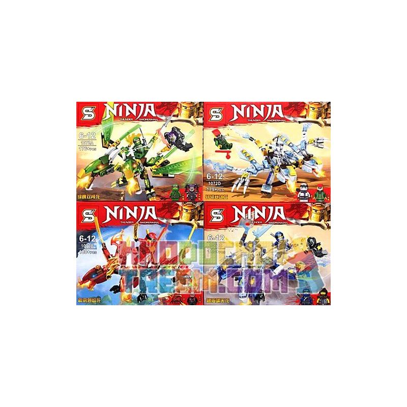 SHENG YUAN SY 1072A 1072B 1072C 1072D non  4 CON RỒNG bộ đồ chơi xếp lắp ráp ghép mô hình The  Ninjago Movie NINJA THUNDER SWORDSMAN Ninja Lốc Xoáy 715 khối
