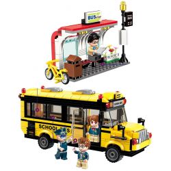Enlighten 1136 Qman 1136 non  XE BUS ĐƯA ĐÓN HỌC SINH bộ đồ chơi xếp lắp ráp ghép mô hình Colorful City COLORFULCITY Thành Phố Sắc Màu 440 khối