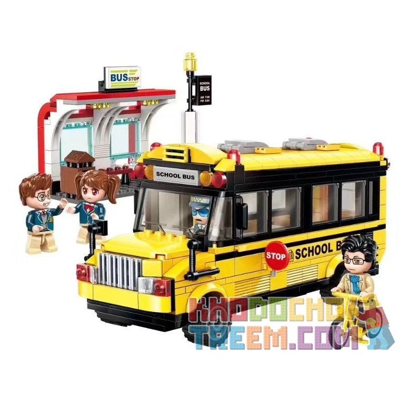 Enlighten 1136 Qman 1136 non  XE BUS ĐƯA ĐÓN HỌC SINH bộ đồ chơi xếp lắp ráp ghép mô hình Colorful City COLORFULCITY Thành Phố Sắc Màu 440 khối