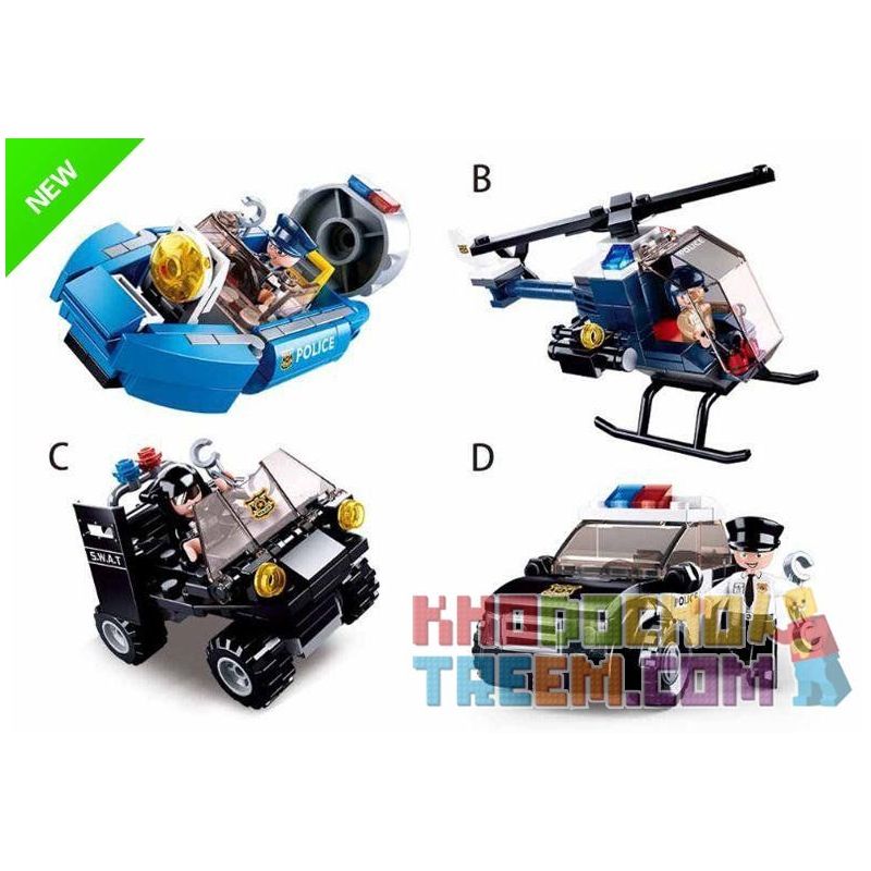 SLUBAN M38 non  BỘ 4 PHƯƠNG TIỆN CỦA CẢNH SÁT bộ đồ chơi xếp lắp ráp ghép mô hình Police 322 khối