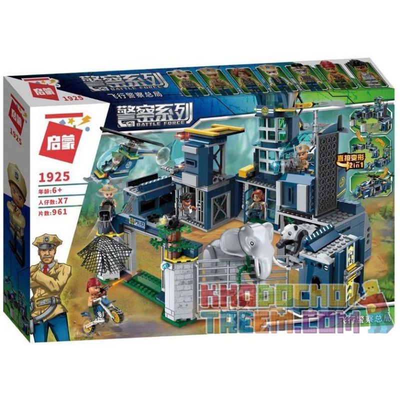 Enlighten 1925 Qman 1925 non  TRỤ SỞ CẢNH SÁT TRONG RỪNG bộ đồ chơi xếp lắp ráp ghép mô hình Police BATTLE FORCE 961 khối