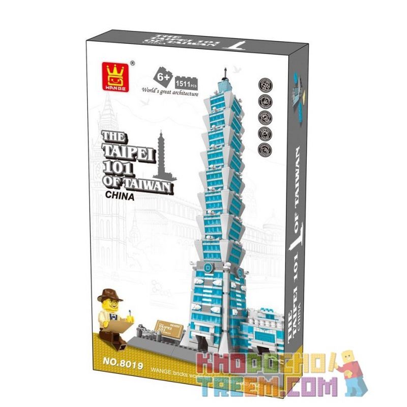 WANGE DR.LUCK 8019 5221 non  TRUNG TÂM TÀI CHÍNH THẾ GIỚI ĐÀI BẮC bộ đồ chơi xếp lắp ráp ghép mô hình Mini Modular THE TAIPEI 101 OF TAIWAN Đường Phố Thu Nhỏ 978 khối