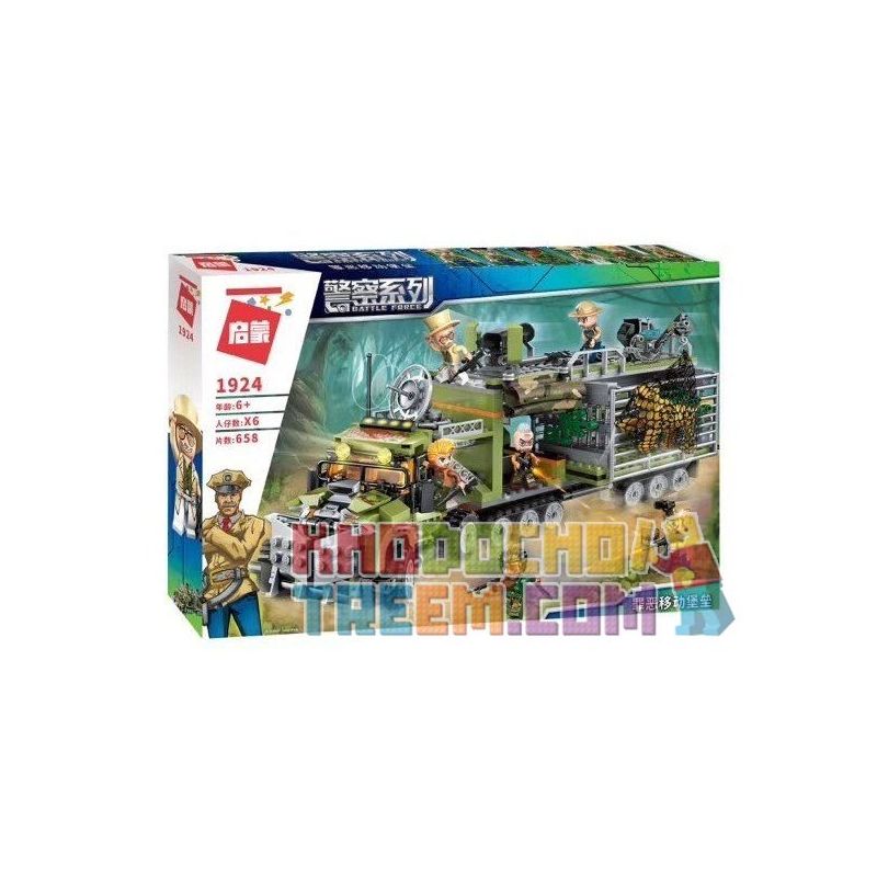 Enlighten 1924 Qman 1924 non  XE TẢI SĂN TRỘM ĐỘNG VẬT HOANG DÃ TRANG BỊ VŨ KHÍ bộ đồ chơi xếp lắp ráp ghép mô hình Police BATTLE FORCE Cảnh Sát 658 khối