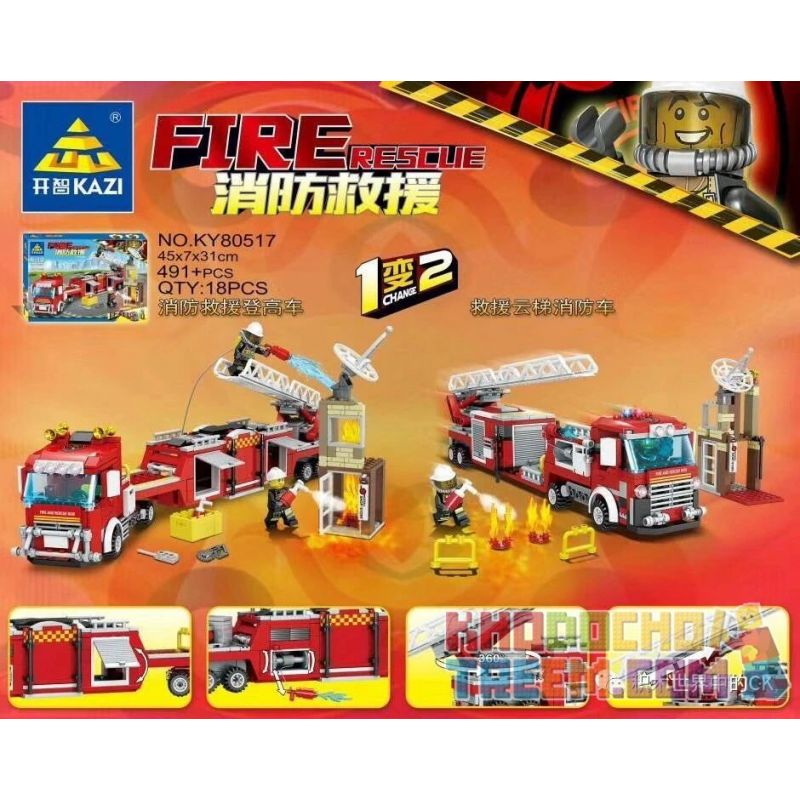 Kazi KY80517 80517 non  XE CỨU HỎA bộ đồ chơi xếp lắp ráp ghép mô hình Fire Rescure FIRE RESCUE 491 khối