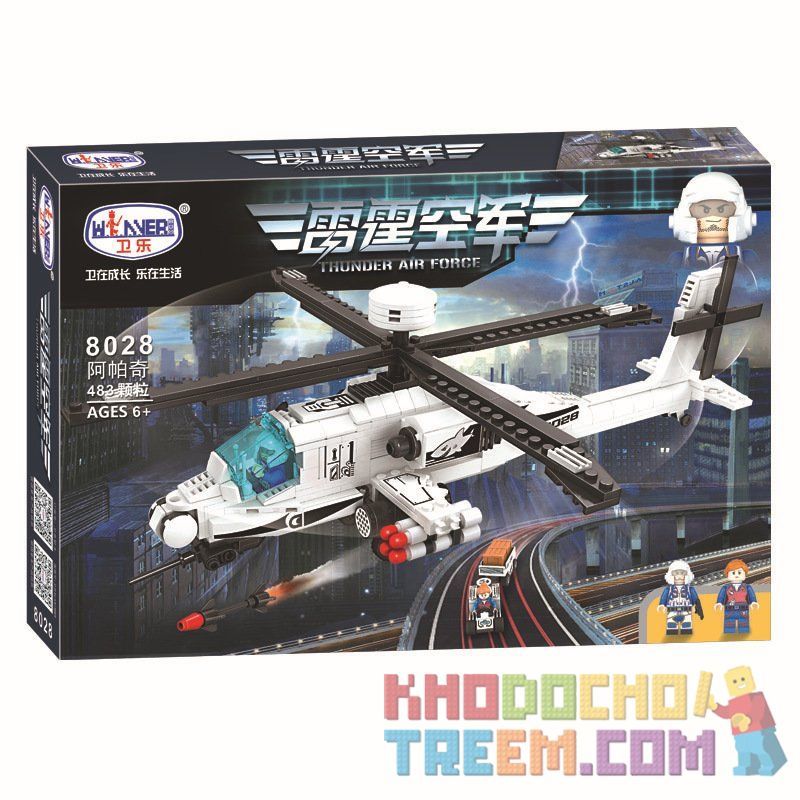 Winner 8028 non  TRỰC THĂNG CHIẾN ĐẤU bộ đồ chơi xếp lắp ráp ghép mô hình Thunder Air Force Không Quân Sấm Sét 483 khối