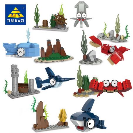 Kazi KY80023 80023 non  CON CUA VUI NHỘN CÁ MẬP NHỎ TÔM CÀNG BẠCH TUỘC VẺ NGỪ bộ đồ chơi xếp lắp ráp ghép mô hình Ocean Series Sinh Vật Đại Dương 100 khối