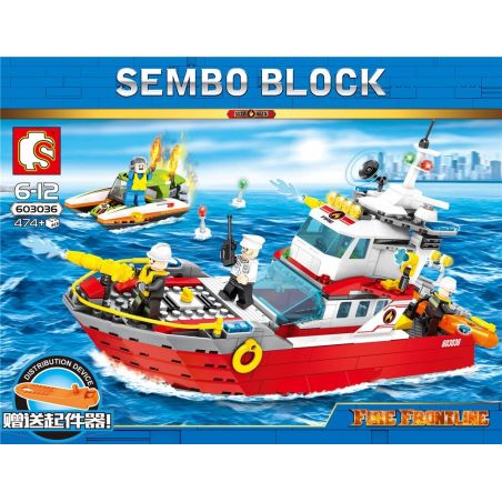 SEMBO 603036 non  TÀU CỨU HỎA TRÊN BIỂN bộ đồ chơi xếp lắp ráp ghép mô hình Fire Rescure FIRE FRONTLINE 474 khối
