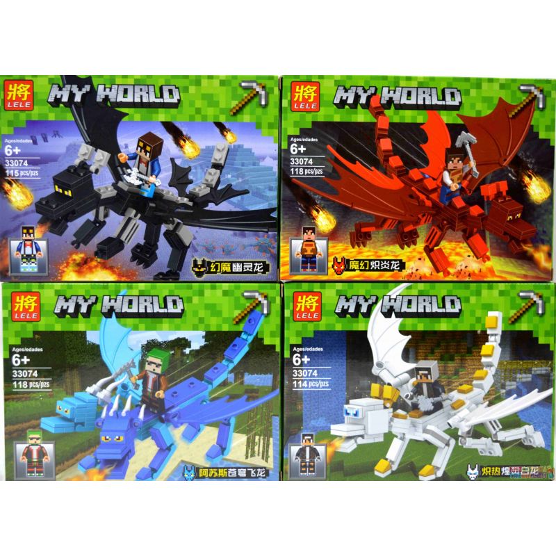 LELE 33074A 33074B 33074C 33074D non  RỒNG NGUYÊN TỐ 4 MẪU bộ đồ chơi xếp lắp ráp ghép mô hình Minecraft MY WORLD Game Xây Dựng 465 khối
