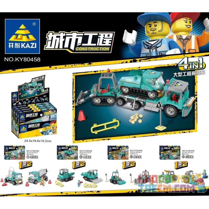 Kazi KY80458 80458 non  CÔNG TRƯỜNG XÂY DỰNG 4 TRONG 1 bộ đồ chơi xếp lắp ráp ghép mô hình City CONSTRUCTION Thành Phố 462 khối