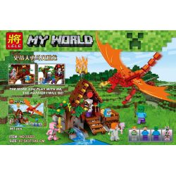 LELE 33223 non  CHIẾN ĐẤU VỚI RỒNG LỬA bộ đồ chơi xếp lắp ráp ghép mô hình Minecraft MY WORLD Game Xây Dựng 461 khối