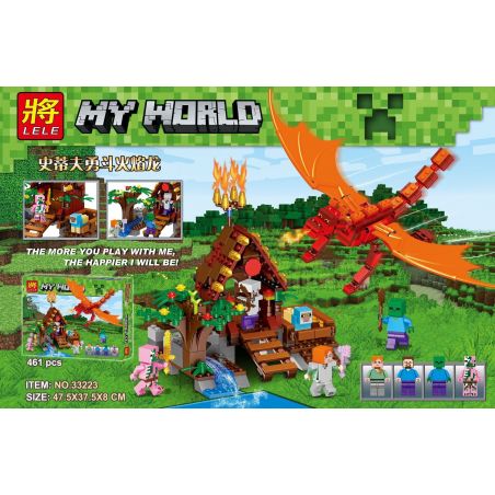 LELE 33223 non  CHIẾN ĐẤU VỚI RỒNG LỬA bộ đồ chơi xếp lắp ráp ghép mô hình Minecraft MY WORLD Game Xây Dựng 461 khối