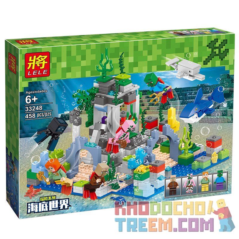 LELE 33248 non  VÙNG ĐẤT DƯỚI ĐÁY BIỂN bộ đồ chơi xếp lắp ráp ghép mô hình Minecraft MY WORLD Game Xây Dựng 458 khối