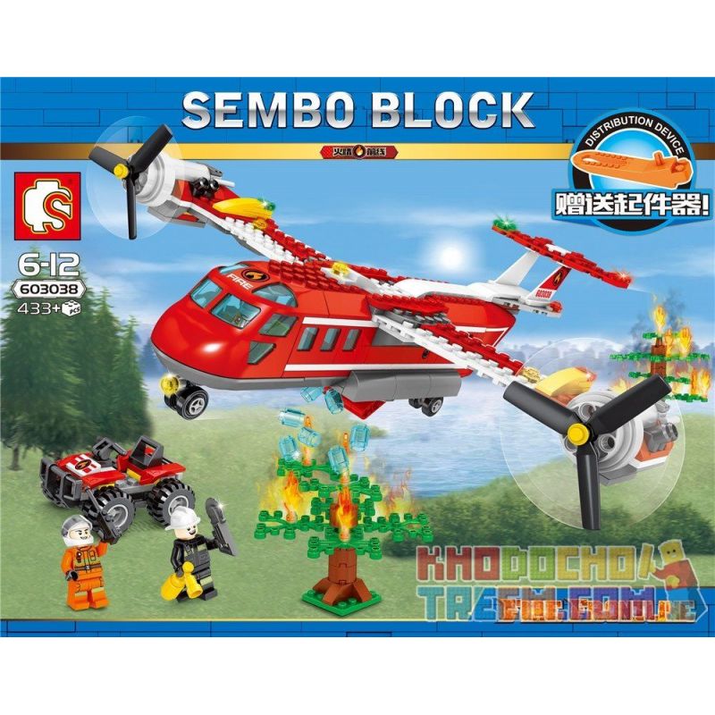 SEMBO 603038 non  MÁY BAY CỨU HỎA bộ đồ chơi xếp lắp ráp ghép mô hình Fire Rescure FIRE FRONTLINE 433 khối