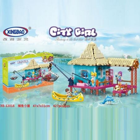 XINGBAO XB-12018 12018 XB12018 non  CHÒI CÂU CÁ bộ đồ chơi xếp lắp ráp ghép mô hình City Girl CITYGIRL FISHING COTTAGE Thành Phố Con Gái 427 khối
